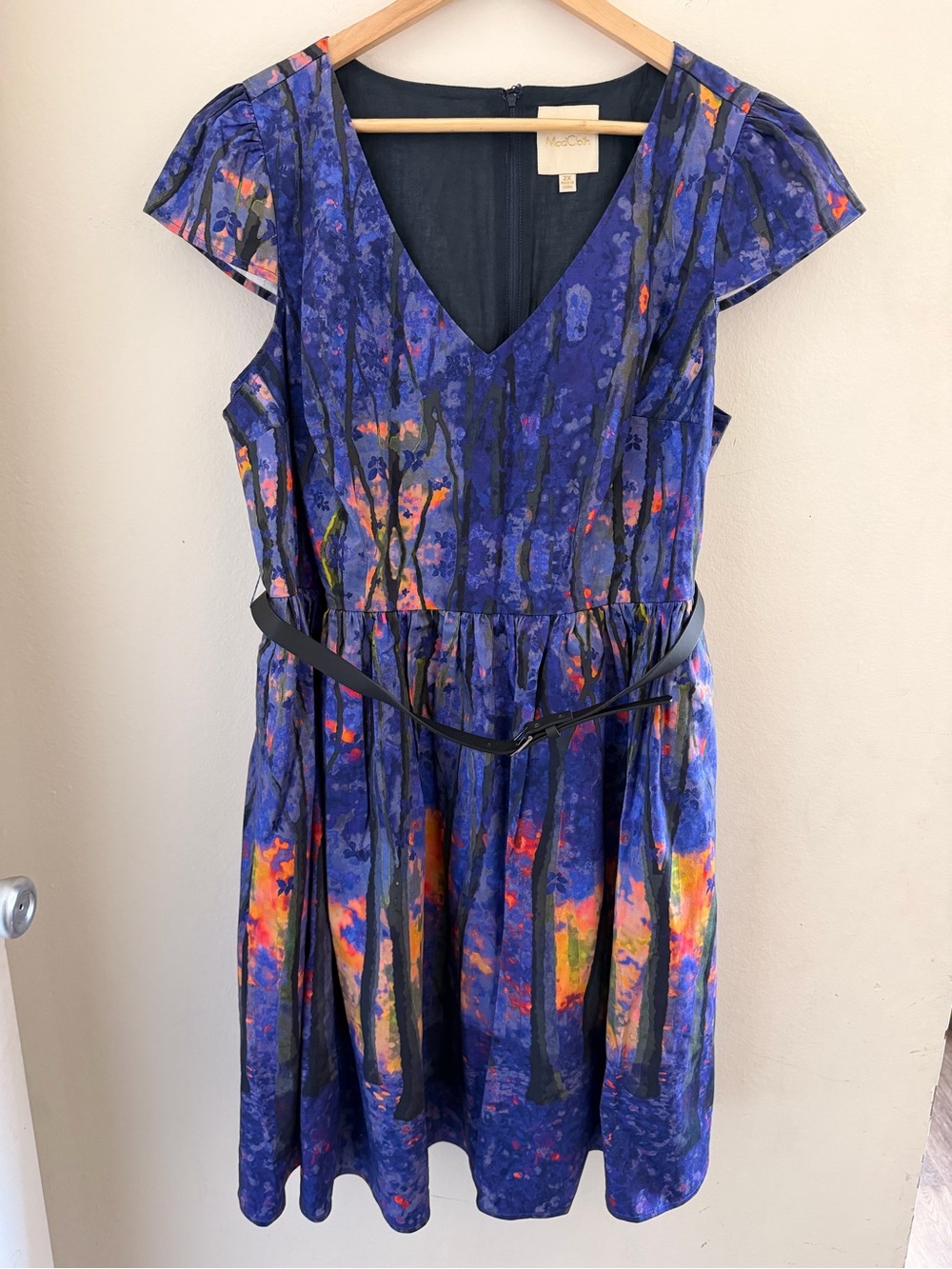 ModCloth Enchanted Forest V-Neck Fit and Flare Mini Dress Plus Size 2X Belted